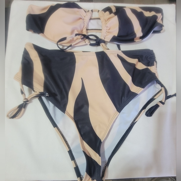 2 piece strapless bikini high waisted drawstring size medium - Picture 1 of 10